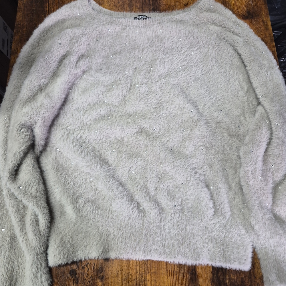 Express Soft Gray Sweater with Sparkle Accents